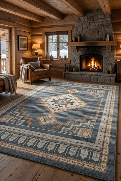 kilim home Anthracite Geometric Medallion Non-Slip Base Living Room Carpet