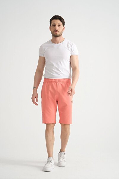 Shooter Sportswear Şeftali Minimal Logolu Pamuklu Regular Kalıp Erkek Şort