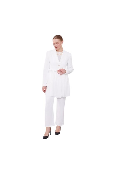 Levidor Beli Gathered Chiffon Jacket Suit