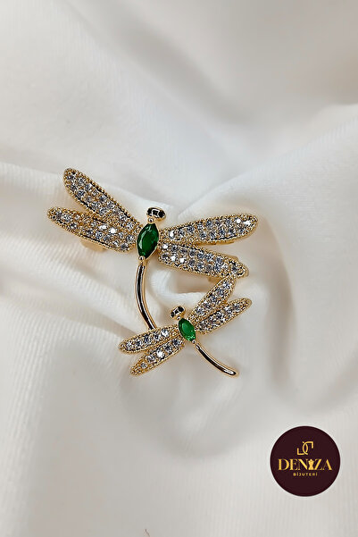 FASHION DENİZA BİJUTERİ /Lüks Tasarım Yeşil Kristal Taşlı Dragonfly Yusufçuk ...