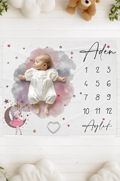 Lilabio %100 Pamuk İsme Özel Bebek Fotoğraf Çekim Anı Örtüsü (120x100 cm) Ayd...