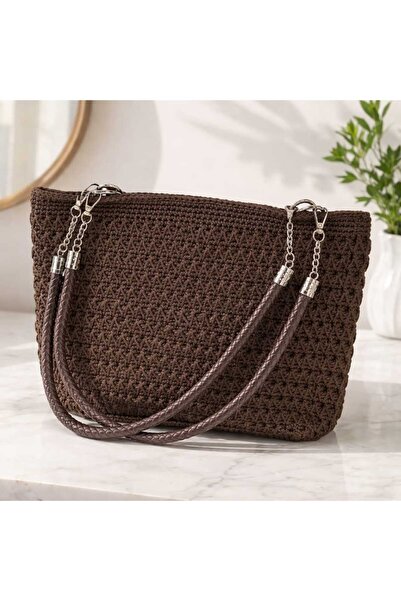 ÖMÜR BUJİTERİ MAKROME EL ÖRGÜSÜ DERİ KULPLU İÇİ ASTARLI KOL ÇANTASI