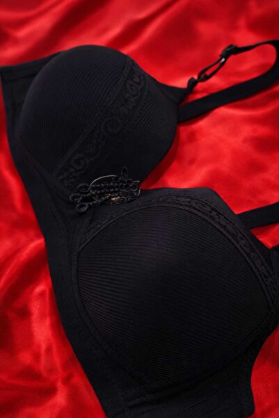 hepimiz alalım Plus Size Black Push up Supported Lace Bra – Gathering Basic M...