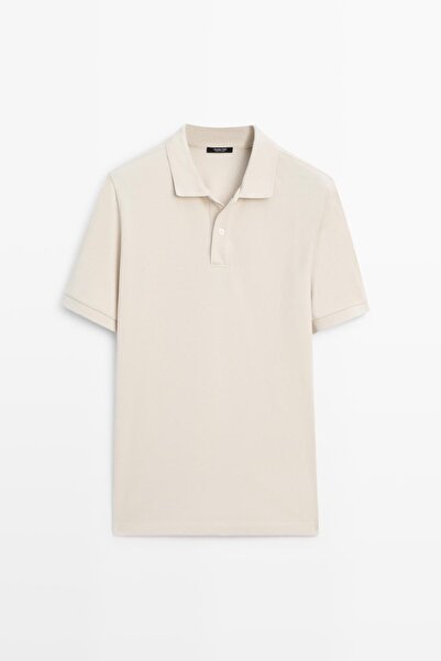 Massimo Dutti Mikro dokulu pamuklu polo yaka t-shirt