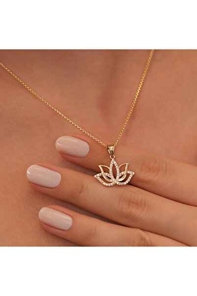 Akar Jewellery Altın Lotus Çiçeği Kolye – Kristal Taşlı Spiritüel Yoga Kolyesi