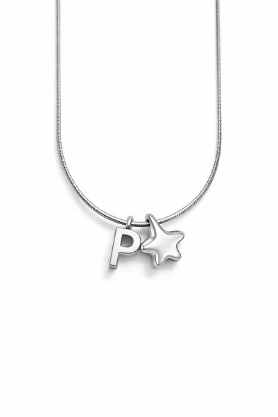 Vipfoni قلادة فضية اللون من الفولاذ على شكل حرف صغير - P