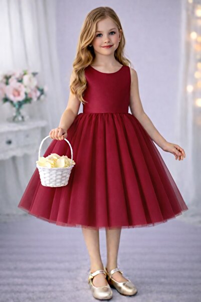 SUNEH Κοριτσίστικο φόρεμα τούτου σε μπορντό χρώμα, φόρεμα για τα γενέθλια και...