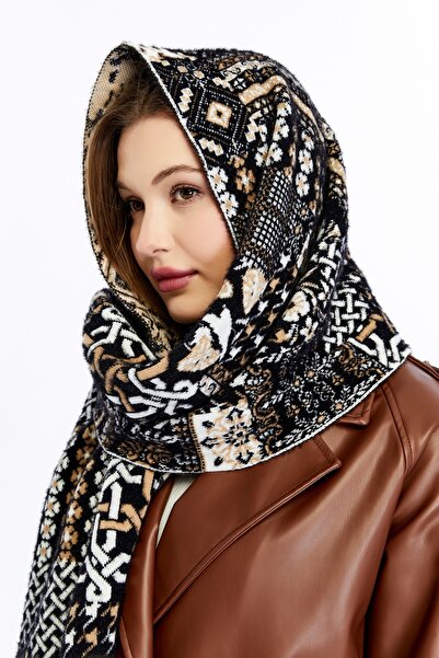 panşalço Special Beard Yarn Cashmere Textured Patchwork Model Knitwear Neck S...