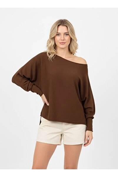 Park Karon Women's Boat Neck Asymmetrical Rib Cut Premium Yarn Knitwear Sweat...