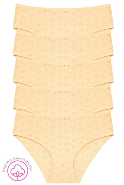 Newlilla 1506 Heart Patterned 100% Cotton 5-Piece Women's Bato Panties Pack