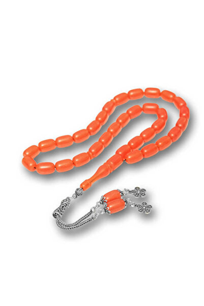 Gumush Silver Tasseled Capsule Cut Squeezing Amber Rosary