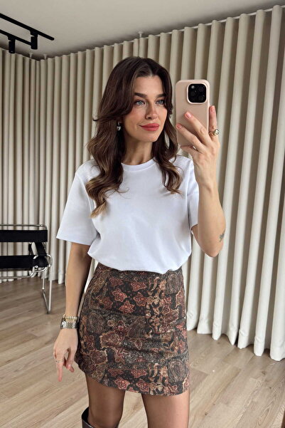 Sue Store Кафява мини пола с флорален мотив в ретро стил