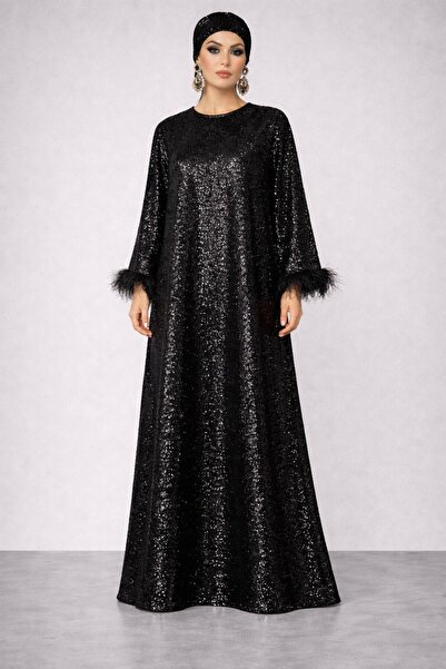 UNTIMELY Otriş Detailed A-Form Maxi Sequin Abaya Stylish Dress