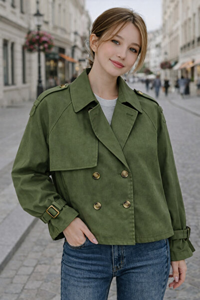 PENGORA Women's Windproof Buttoned Double-Breasted Gabardine Trench Coat