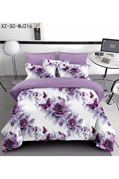 FIONNA.RO Finet Duvet Cover Set 4 Pieces 5D 1 Person - Lilac Roses and Butter...