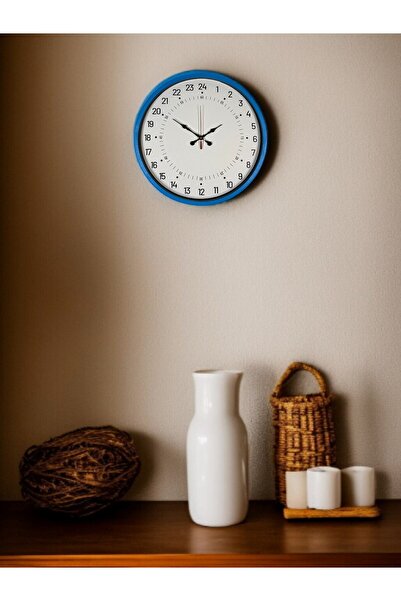 TakÇalıştır ساعة حائط بتصميم خاص مقاس 36 سم باللون الأزرق مع مؤشر 24 ساعة