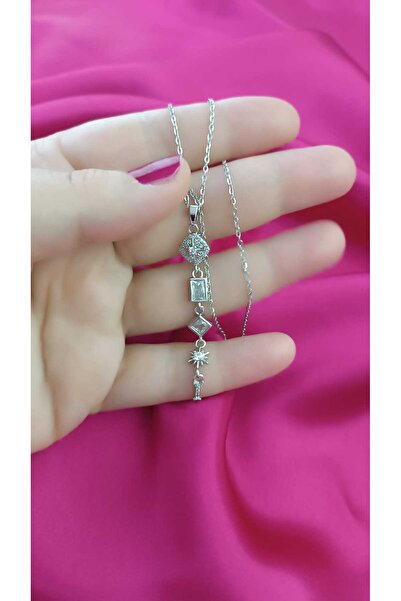 shop Elegant Multi-Figure Detailed Silver Color Steel Women's Necklace Stylis...