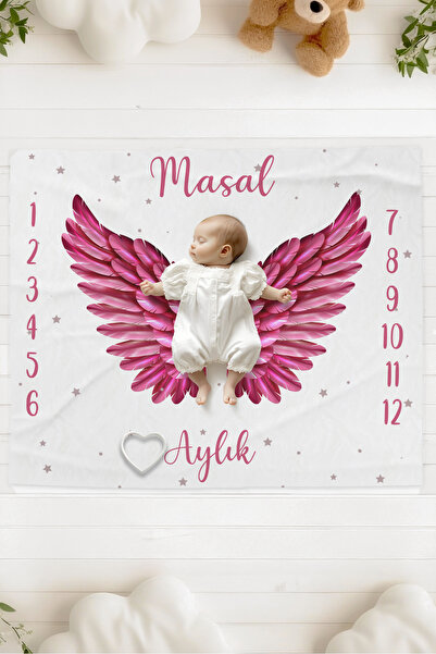 Lilabio %100 Pamuk İsme Özel Bebek Fotoğraf Çekim Anı Örtüsü (120x100 cm) Pem...