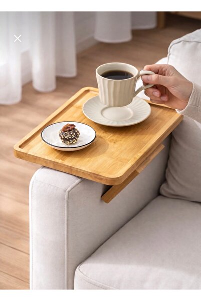 MİMOZA PARK Bambu Koltuk Kenarı Sehpası Dikdörtgen Koltuk Üstü Takılabilir Ya...