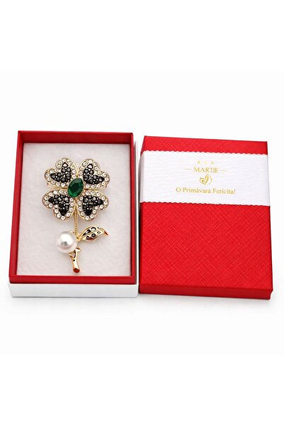 OEM Mărțișor Broșă Aurie cu Floare, Cristale și Perlă, Design Elegant de Prim...