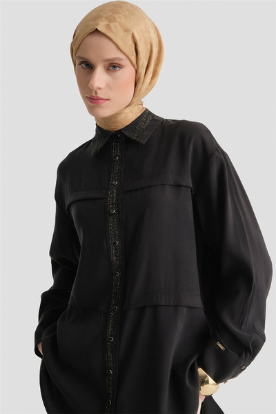 Armine Sim Detaylı Tunik Siyah