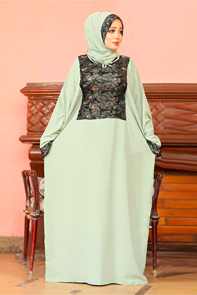 AsrymShop Wide pistachio-colored Cotton viscose prayer robe