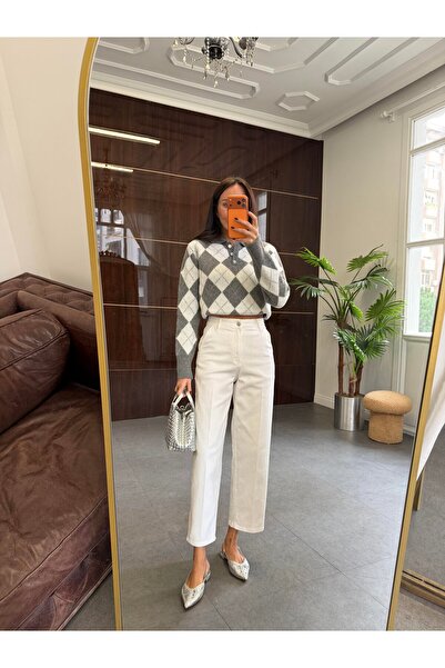 BOLESA GİYİM Beyaz Skater Ütü İzli Rins Yıkama Jean