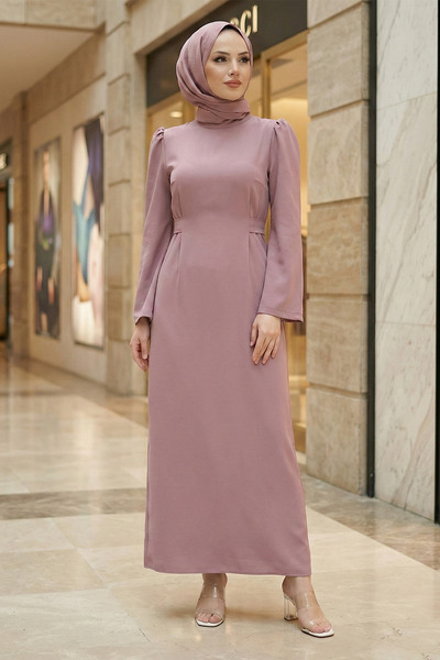 FERHEL Hakim Yaka Belted, Back-Zippered, Sleeve Cuffed, Hijab Pencil Dress - ...