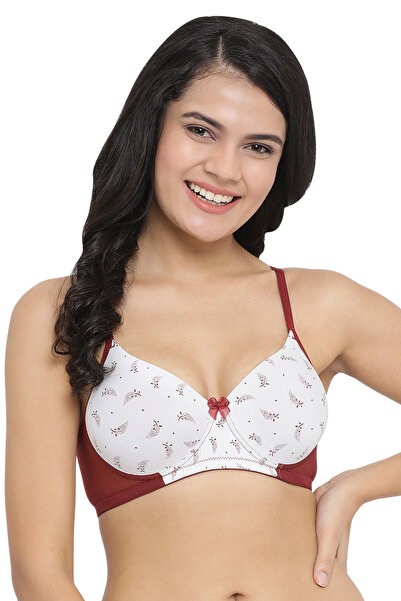 Clovia Padded Non-Wired Full Coverage Printed T-Shirt Bra in White