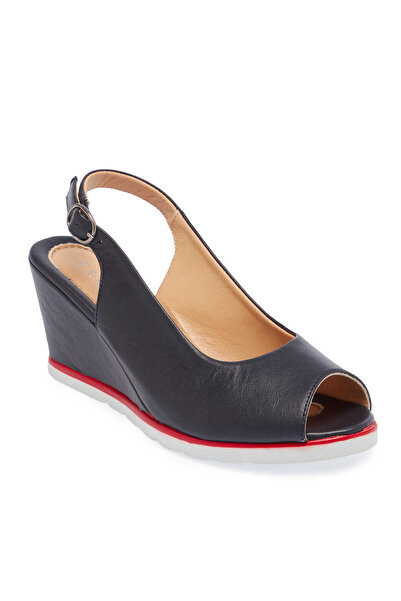 Tergan Lacivert Hakiki Deri Kadın Sandalet - K25Y1SN67754-A31