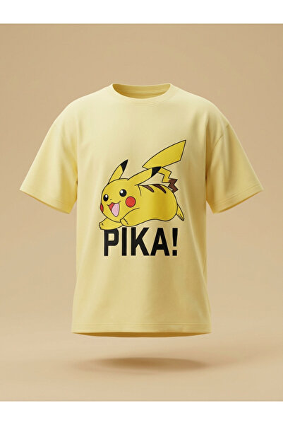 ALYAKİDS تيشيرت أبيض كبير الحجم للأولاد - مطبوع عليه بيكاتشو، 100% قطن