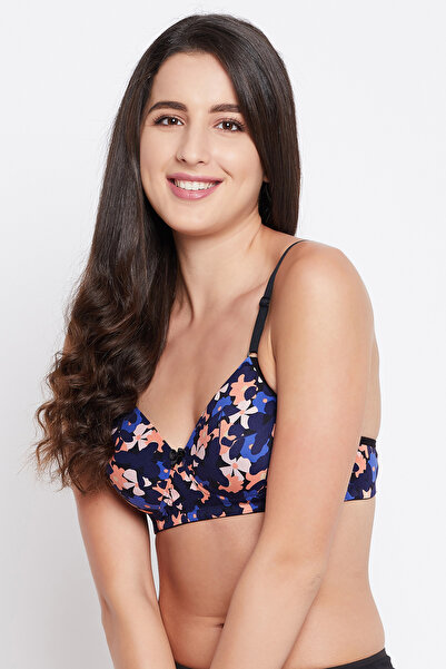 Clovia Padded Non-Wired Full Cup Floral Print T-Shirt Bra in Multicolour