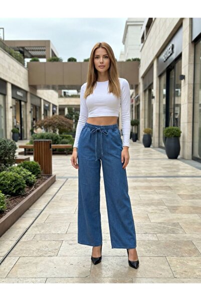 NİCE STYLE Women's Corduroy Pants with Lace-Up Detail and Elastic Waist