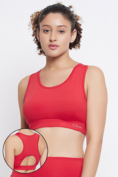 Clovia Medium Impact Padded Racerback Active Sports Bra in Red