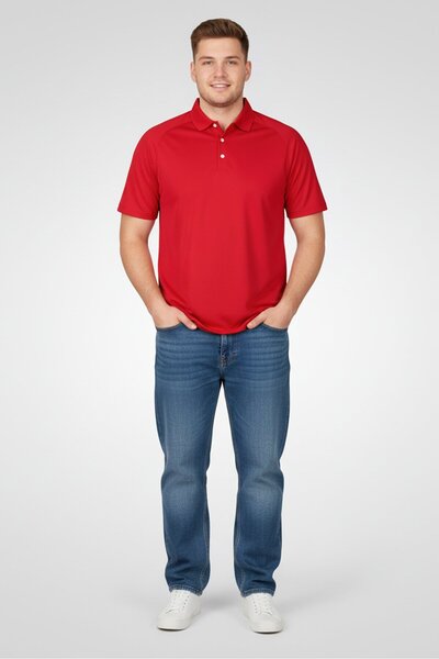 Greg Norman Men Regular Fit Plain Short Sleeves Polo Shirt, Red