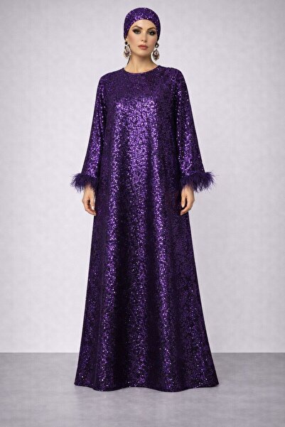 UNTIMELY Otriş Detailed A-Form Maxi Sequin Abaya Stylish Dress