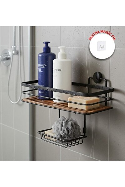 Store HGY HOME 2 Fonksiyonlu Siyah Ahşap 2 Katlı Dikdörtgen Maxi Şampuanlık Y...
