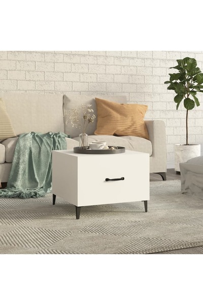 Concept Τραπεζάκι σαλονιού με μεταλλικά πόδια, λευκό, 50x50x40 εκ.