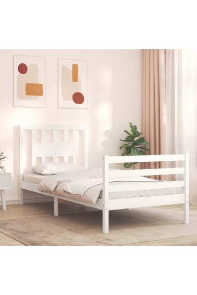 Concept Cadru de pat cu tăblie, 90 cm, pentru o persoană, alb, lemn masiv