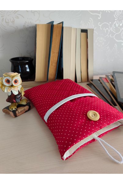 Talay Accessories غلاف كتاب مبطن منقط باللون الأحمر |   غطاء حماية للكتب من القماش مع إغلاق بالزر