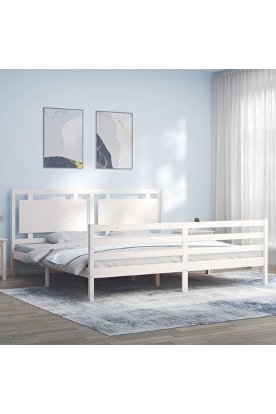 Concept Cadru de pat cu tăblie 200x200 cm, alb, lemn masiv