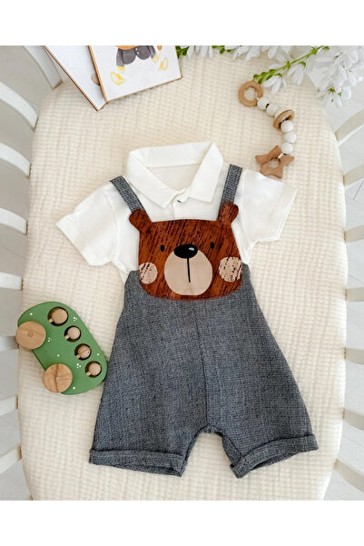 hümabebe طقم صيفي مكون من قطعتين من تي شيرت بيج بير فيس شورتس سالوبيت