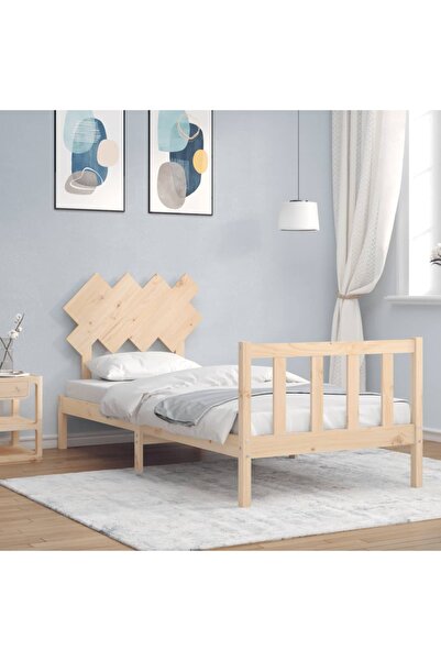 Concept Cadru de pat cu tăblie de 90 cm, pentru o persoană, lemn masiv