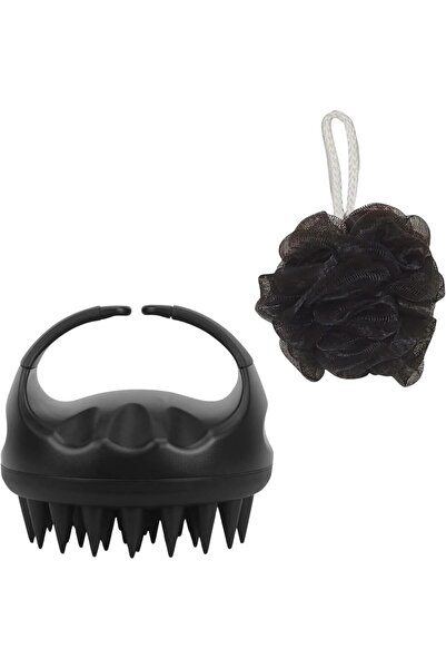 Hopar مجموعة مدلك فروة الرأس وليفة الاستحمام باللون الأسود