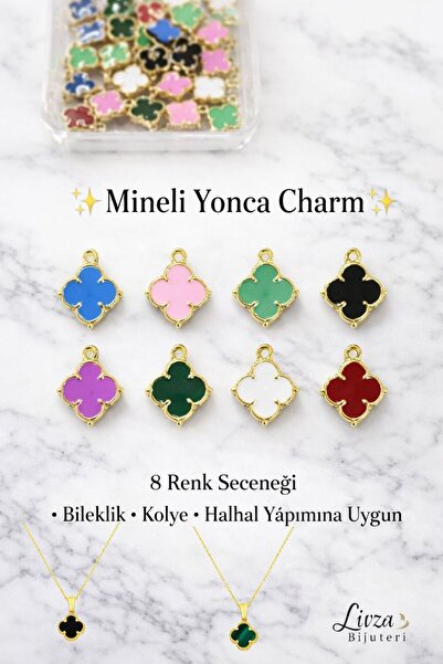 LİVZA BİJUTERİ Yonca Kolye Ucu Charm Altın Renk kenarlı Metal-Şans takı yapım...