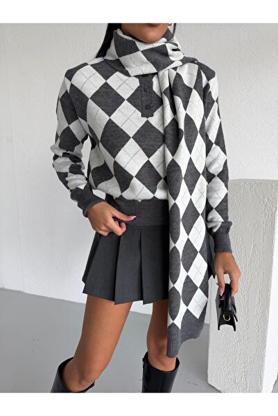 Lamierra Scarf Glitter Polo Collar Sweater