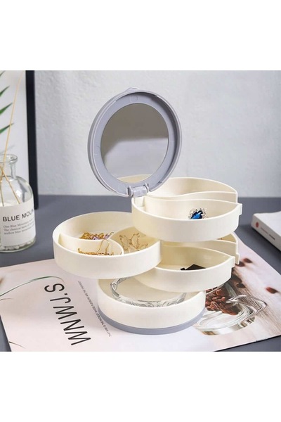 Thirty Three Design Jewelry organizer with folding mirror, white and gray pla...