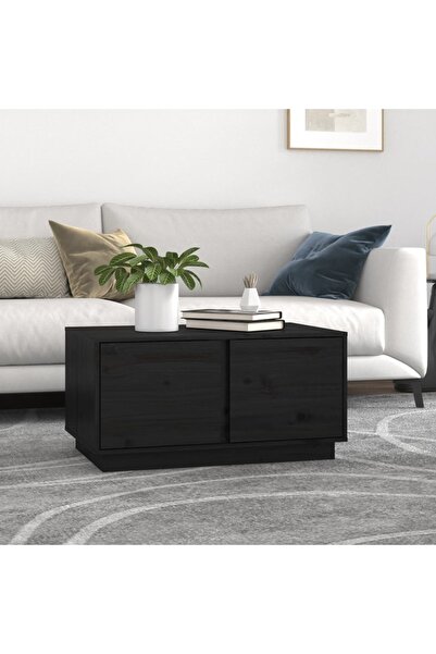 Concept Τραπεζάκι σαλονιού, μαύρο, 80x50x40 εκ., μασίφ ξύλο πεύκου