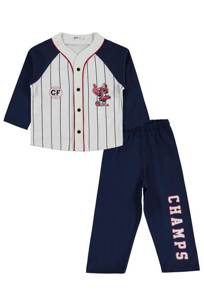 Civil Boys Striped Buttoned Pajama Set for 2-5 Years - Navy Blue 3-4 Years