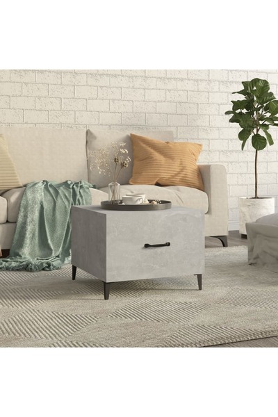 Concept Τραπεζάκι σαλονιού με μεταλλικά πόδια, γκρι σκυροδέματος, 50x50x40 εκ.